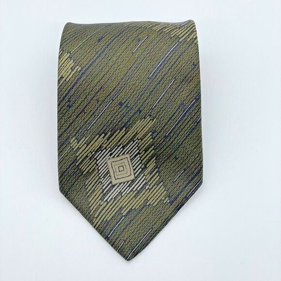 Giorgio Armani 100% Pure Silk Necktie Green Abstract Luxury Design Vintage Retro - Picture 15 of 16